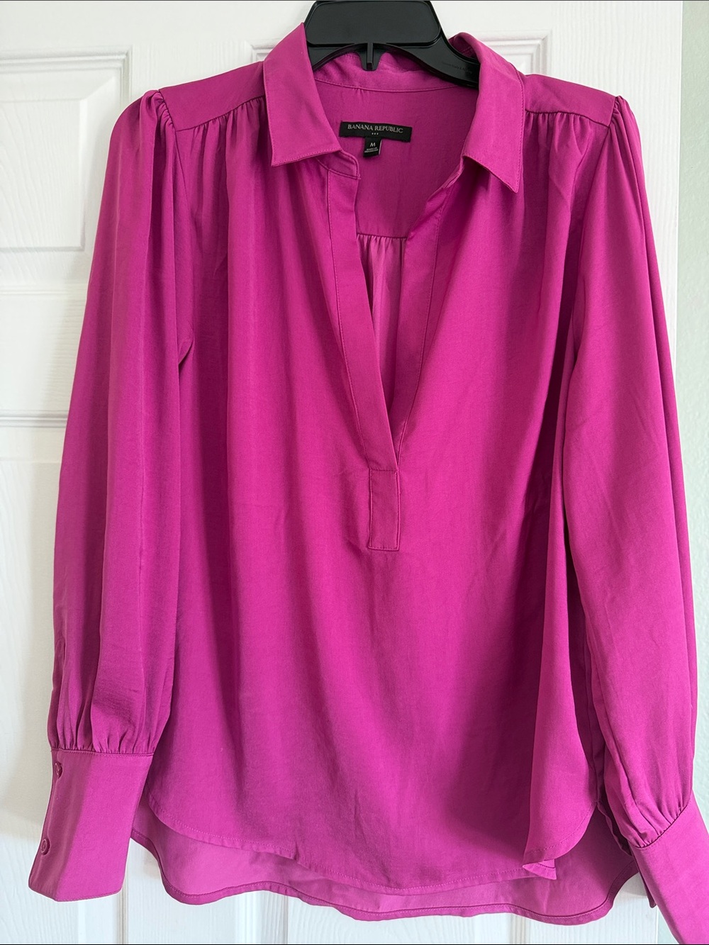Banana Republic Fuchsia Split V-Neck Blouse